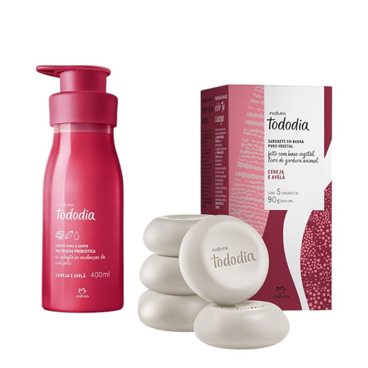 DUO CEREZA Y AVELLANA CREMA CORPORAL + CAJA DE JABONES