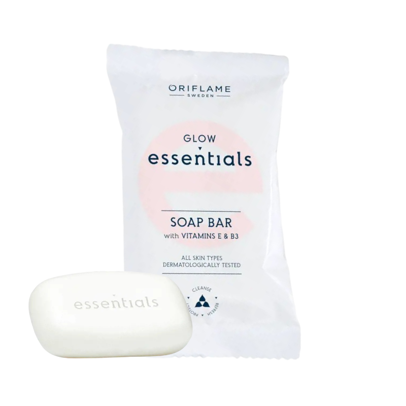 JABÓN GLOW ESSENTIAL ACLARANTE CON VITAMINA E Y B3. PARA CUERPO Y ROSTRO 75 G