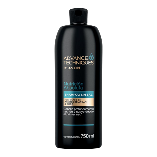 SHAMPOO SIN SAL NUTRICION ABSOLUTA CON ACEITE DE ARGAN Y COCO AVON 750 ML